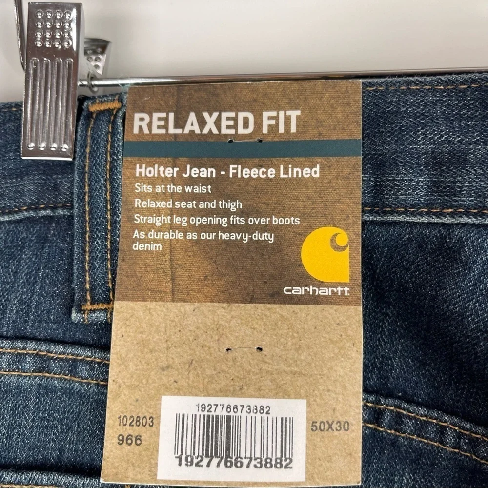 NEW Carhartt Relaxed Fit Fleece Lined Holter Jeans Straight Leg Men's Size 50x30